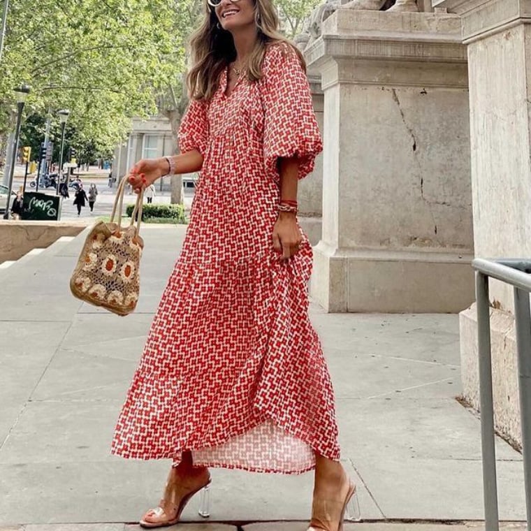 🌸🌸Big price reduction🌸Women's Elegant Puff Sleeve Floral Boho Maxi Dress